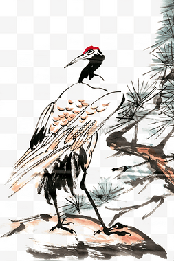 仙鹤水墨画图片_松树与仙鹤