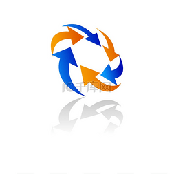 反射图标图片_橙色和蓝色的圆形移动箭头被隔离