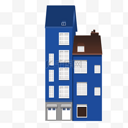 欧式建筑蓝白色房子楼房组合免抠