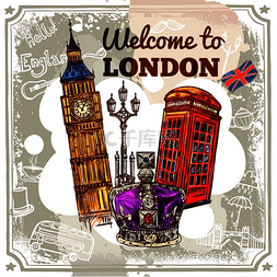 欢迎来到伦敦素描海报与旅游景点