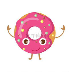 美味卡通甜点糕点图片_粉红色的甜甜圈洒上滑稽快乐的性