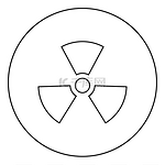 放射性符号核符号图标在圆形轮廓黑色矢量插图平面样式简单图像。