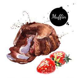 草莓蛋糕背景图图片_水彩融化巧克力松饼 