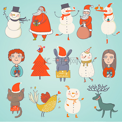 冬季卡通女孩图片_可爱一组矢量圣诞字符