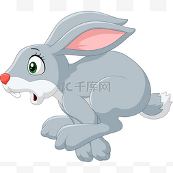 卡通恐慌兔子跑上孤立的白色背景