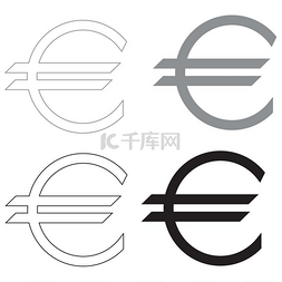 欧元符号黑色和灰色颜色设置图标