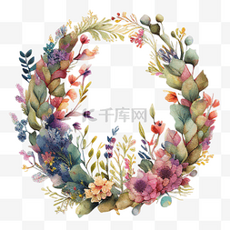 圆框花朵图片_水彩植物圆框边框花朵花