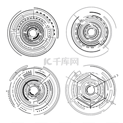 信息科技界面图片_四个黑色界面模式矢量图和一组球