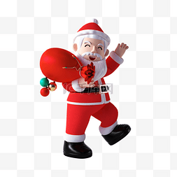 圣诞老人拿礼物图片_圣诞节3D卡通圣诞老人手拿福袋形