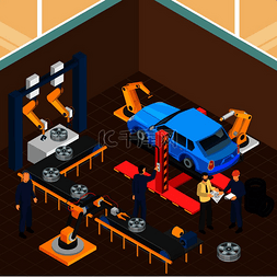 工业机器设备图片_工业机器等距构图室内视图轮胎套