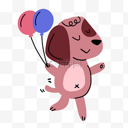 拿着气球的小狗抽象线条动物涂鸦