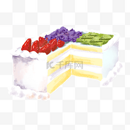 水果拼接水彩生日蛋糕