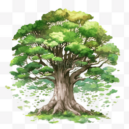水彩树插画素材图片_树卡通手绘水彩风格大树