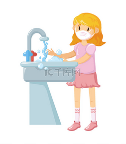小女孩用肥皂洗手。防止肿瘤病毒