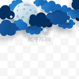 深色插画图片_月亮和深色剪纸云朵天空