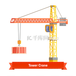 大目标图片_Tower crane lifting building materials on the