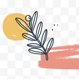 笔刷色块图片_暖色干净色块植物毕加索风格抽象