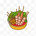 中华美食麻辣串冷串蔬菜插画