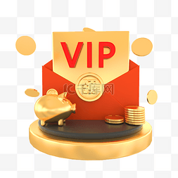 游戏弹窗弹窗图片_vip会员金融红金弹窗C4D