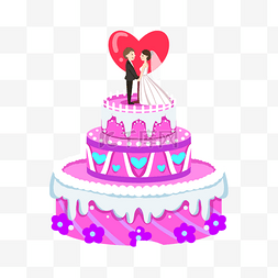 爱心情侣蛋糕图片_紫色卡通婚礼蛋糕情侣