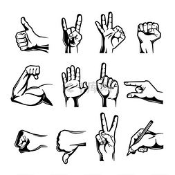手势信号图片_手腕手势黑色雕刻图标集，拇指向