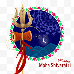 shivaratri图片_复古蓝色花纹质感印度湿婆节叉子