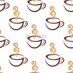 云模式图片_无缝图案的热棕色咖啡杯与米色蒸