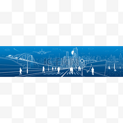 白色菱格背景图片_城市基础设施全景。船舶在港口、