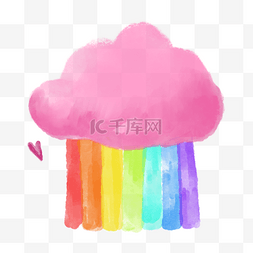 云朵水彩画图片_淡粉色云朵和七彩水彩彩虹