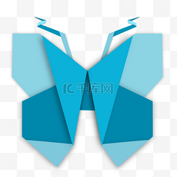 抽象折纸图片_蝴蝶折纸蓝色抽象几何手工图案