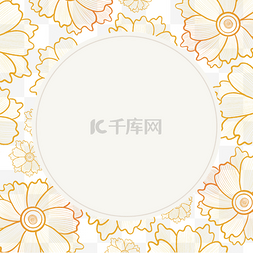 主题婚礼背景设计图片_金色线稿花朵花卉边框