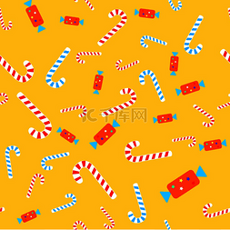 壁纸图片_圣诞糖果无缝图案甜的弯曲条纹棒