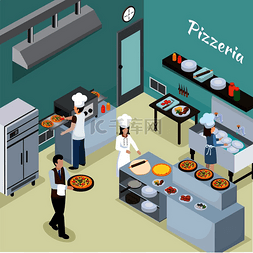 矢量图商业图片_比萨店商业厨房设施内部背景与迷