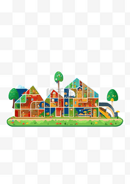 儿童乐园俯视图片_儿童乐园卡通房子幼儿园可爱彩色