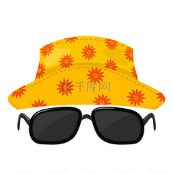 时尚玻璃图片_黄色抽象 anama 帽子与花卉装饰和