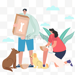 关爱宠物插画图片_动物收容所插画收养宠物的好心人