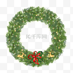 圣诞节圆形树叶松枝丝带装饰边框