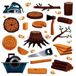 锯木头卡通图片_木材工业材料工具和带树干的生产