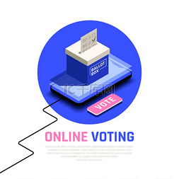 投票图标图片_选举和投票等距概念与在线投票符