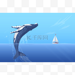 跳大巨大的座头鲸附近小船船舶游