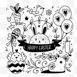 可爱彩蛋和兔子复活节涂鸦画线条