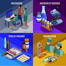 医疗用品矢量图图片_疫苗接种等距 2x2 设计概念与医疗