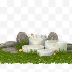 3石头图片_自然3d指挥台有岩石和植物的优质