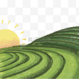 绿色茶园图片_绿色手绘植物播种收割茶田茶园毛
