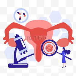 预防接种的图片_显微镜放大镜人物接种疫苗插画