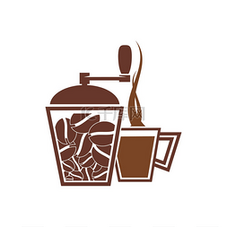 咖啡和饮料图片_热气腾腾的咖啡杯和咖啡豆分离的
