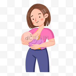婴儿人物插画图片_短发母亲母乳喂养婴儿概念插画
