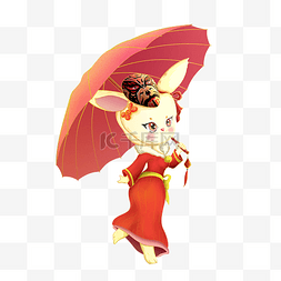 中国风脸谱兔年兔子撑伞