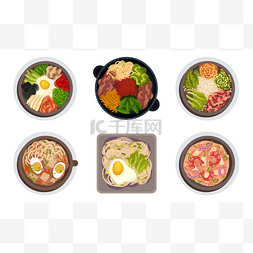 汤和米饭图片_有面条汤的亚洲食物和有蔬菜病媒