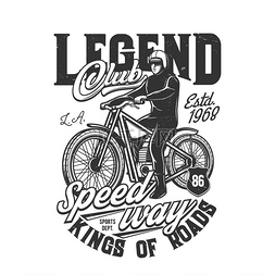 越野摩托车图片_T 恤印有赛车手骑复古越野自行车